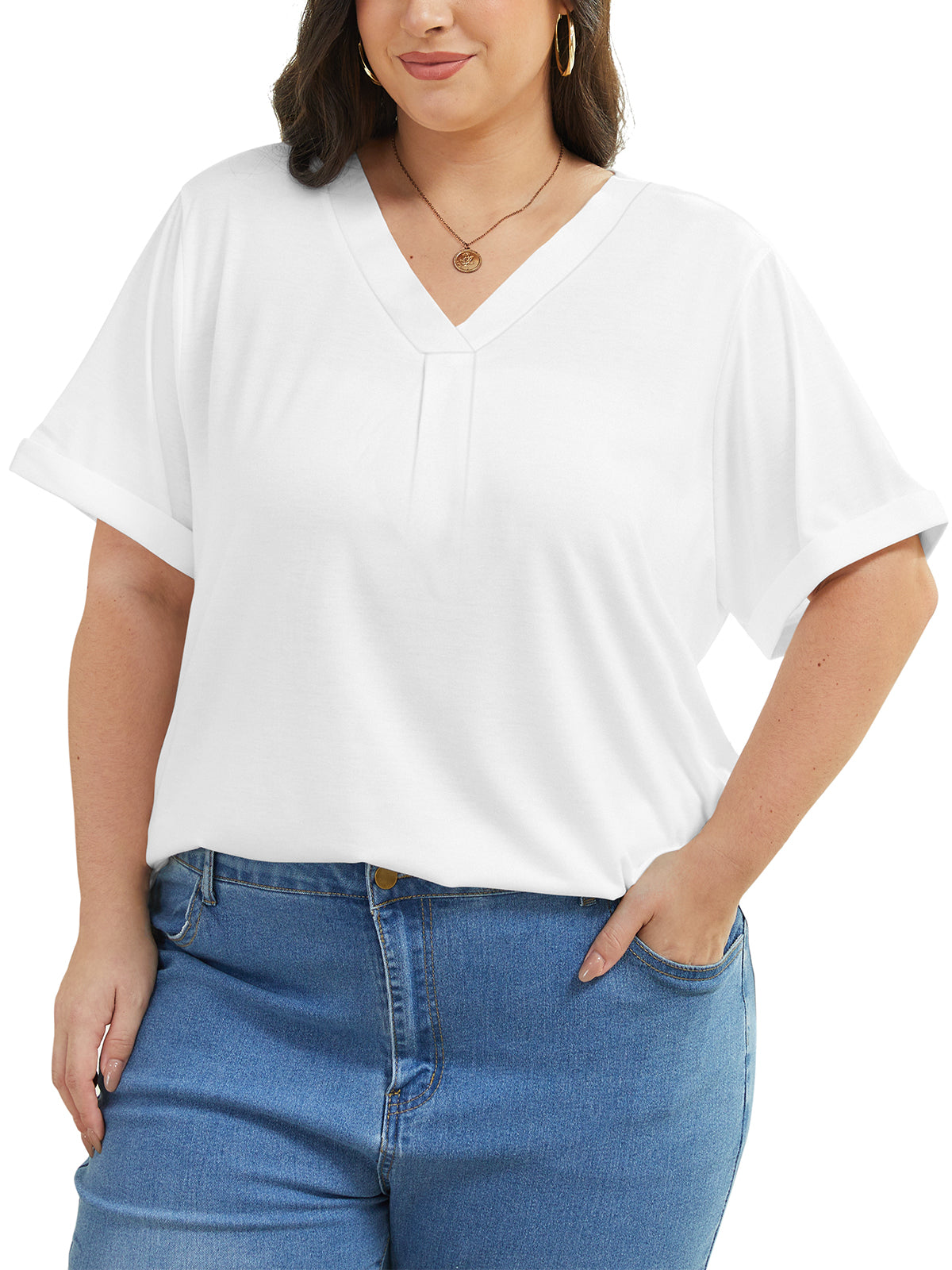 Oryer Women Plus Size Top Short Sleeve Tunic Blouses V Neck Shirts