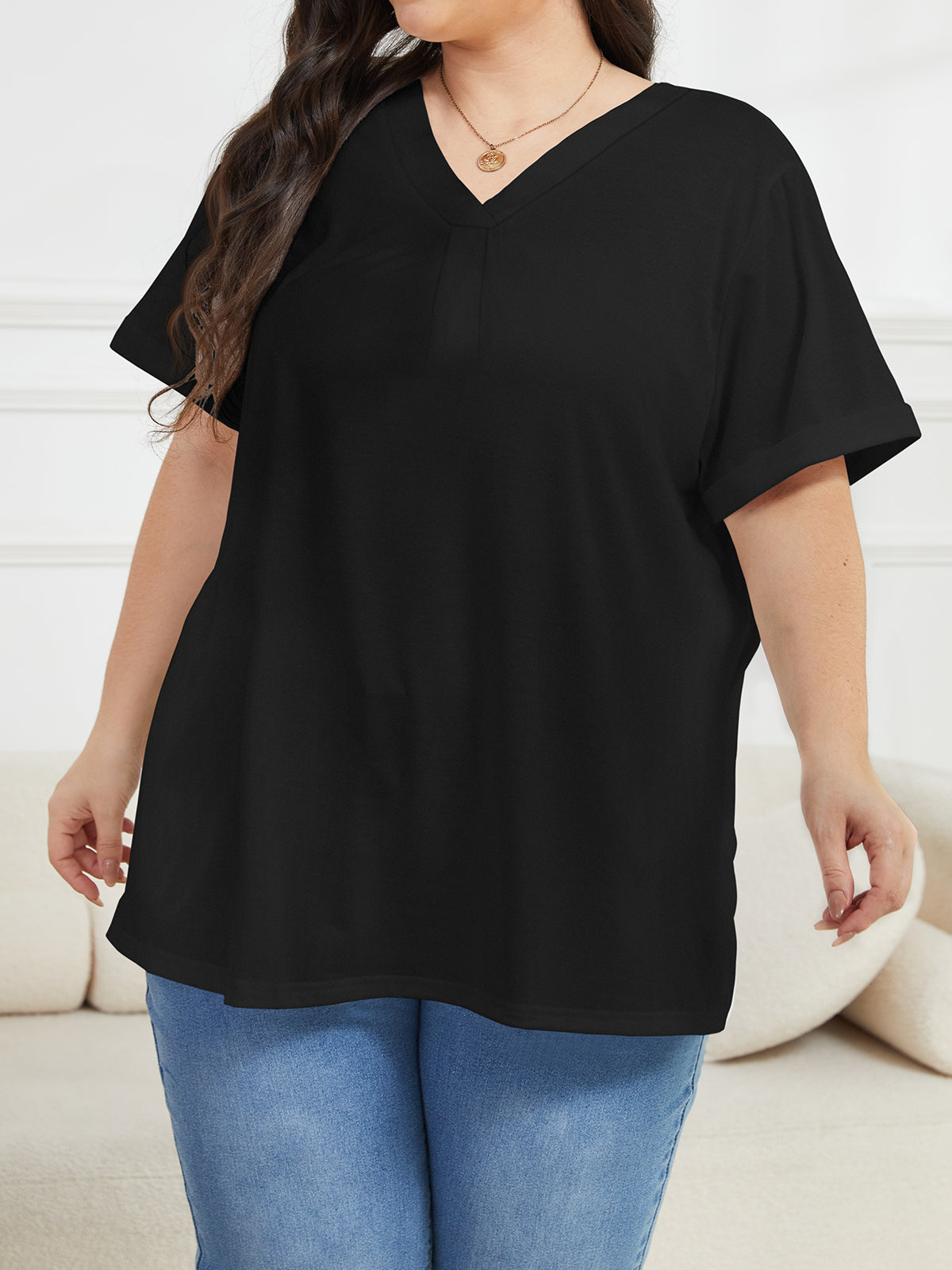 Oryer Women Plus Size Top Short Sleeve Tunic Blouses V Neck Shirts