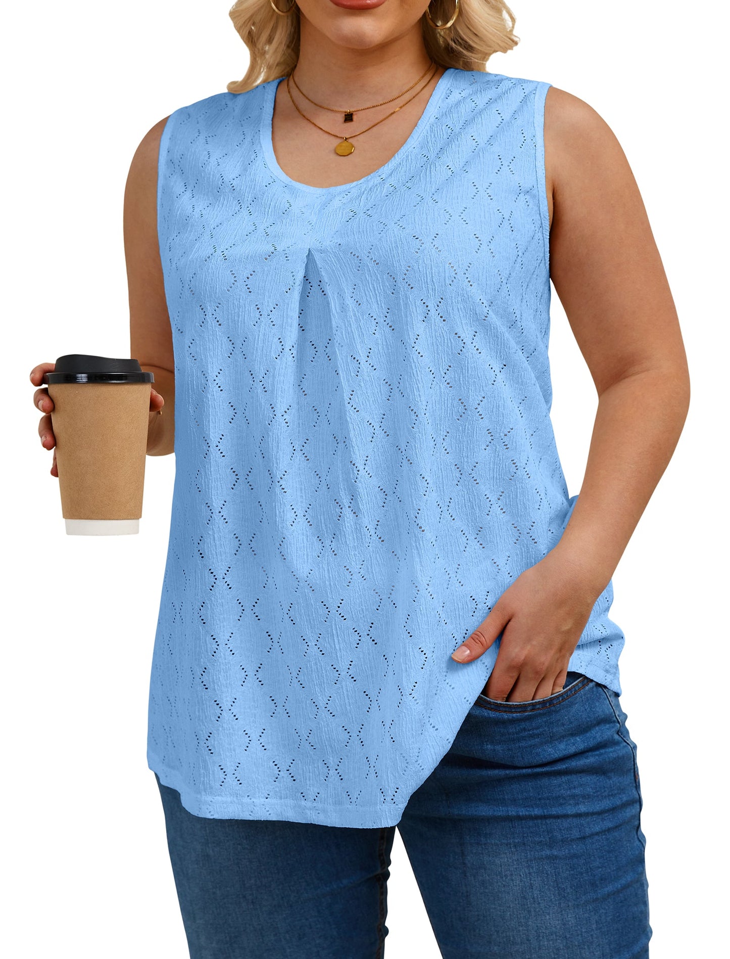 Oryer Womens Plus Size Tank Tops Loose Fit Tunic Blouses Sleeveless Tops