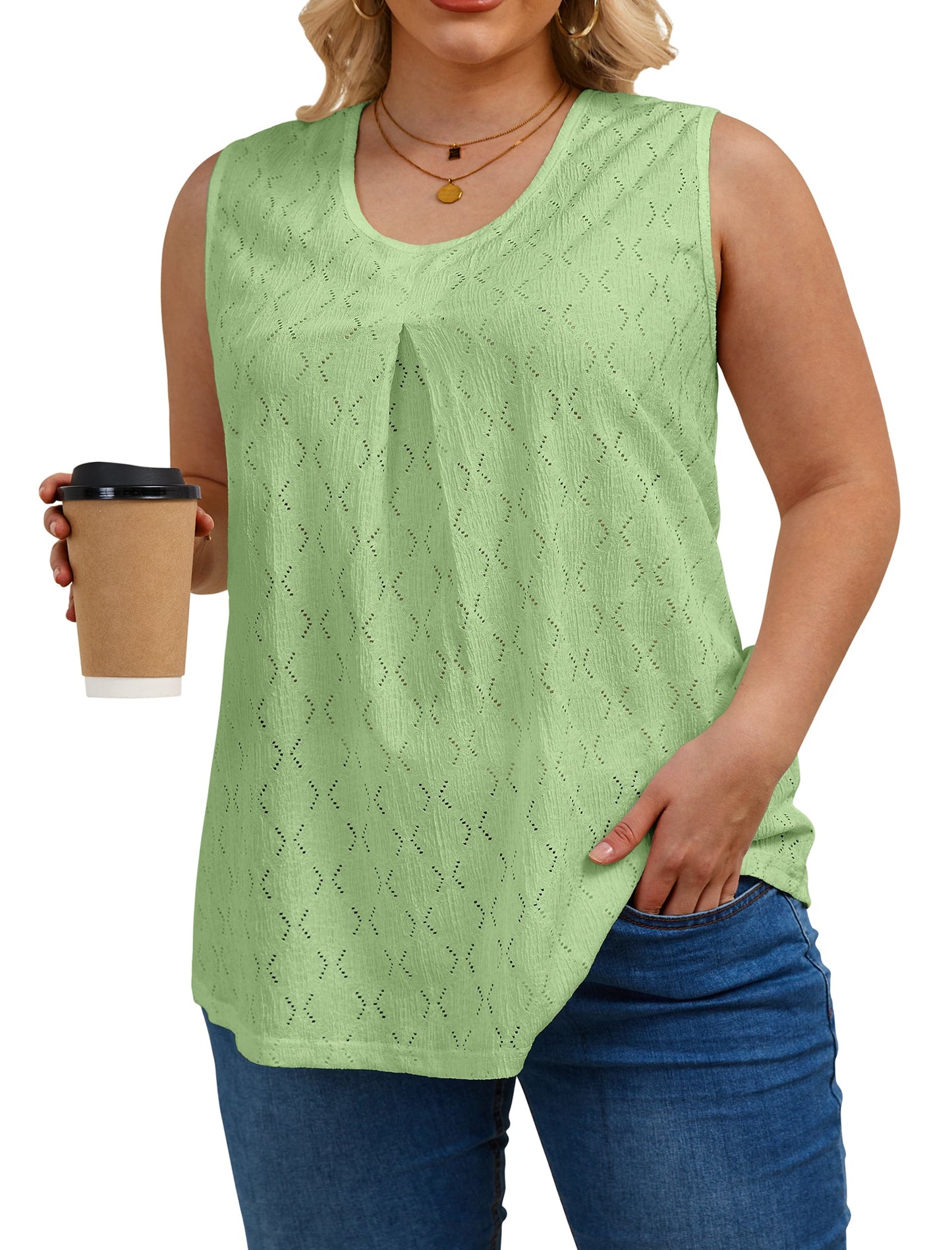 Oryer Womens Plus Size Tank Tops Loose Fit Tunic Blouses Sleeveless Tops