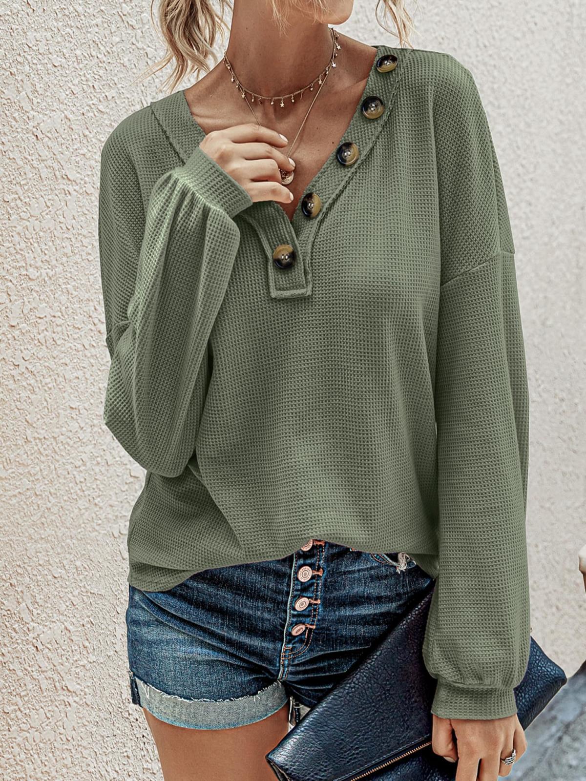 Oryer Women Long Sleeve Shirts Spring Fall 2025 V Neck Loose Casual Blouse