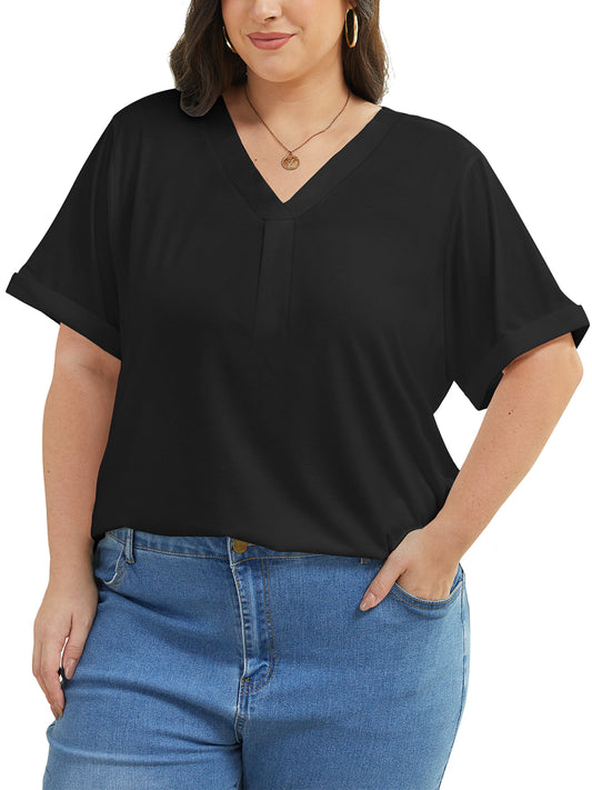 Oryer Women Plus Size Top Short Sleeve Tunic Blouses V Neck Shirts