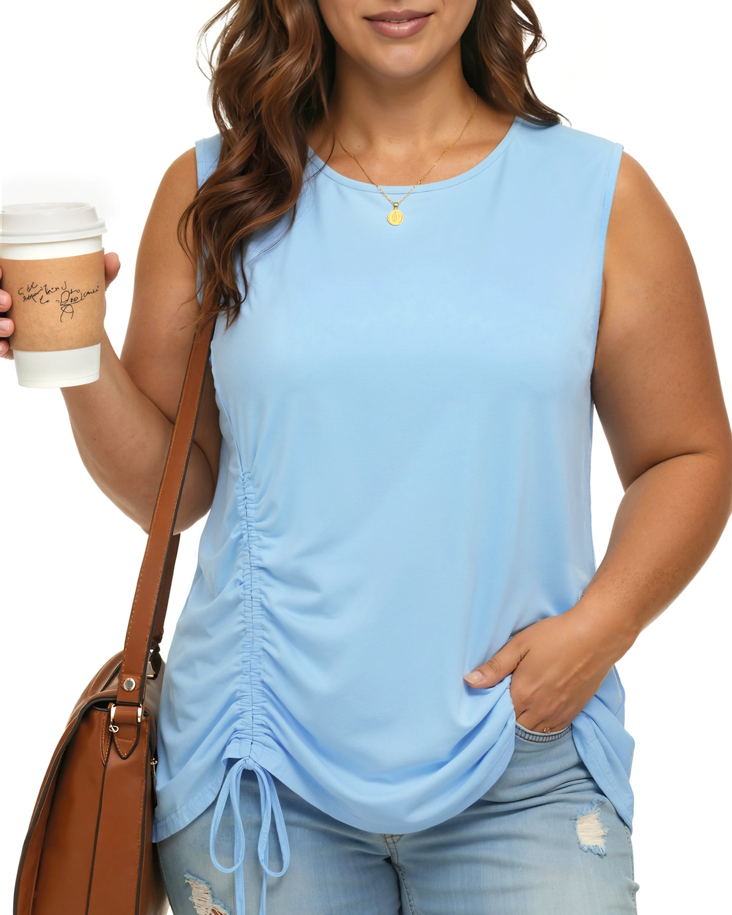 Oryer Plus Size Tank Tops for Women, Round Neck Sleeveless Casual Womens Blouse Trendy Tunic Summer Shirts for Women 1X-5X