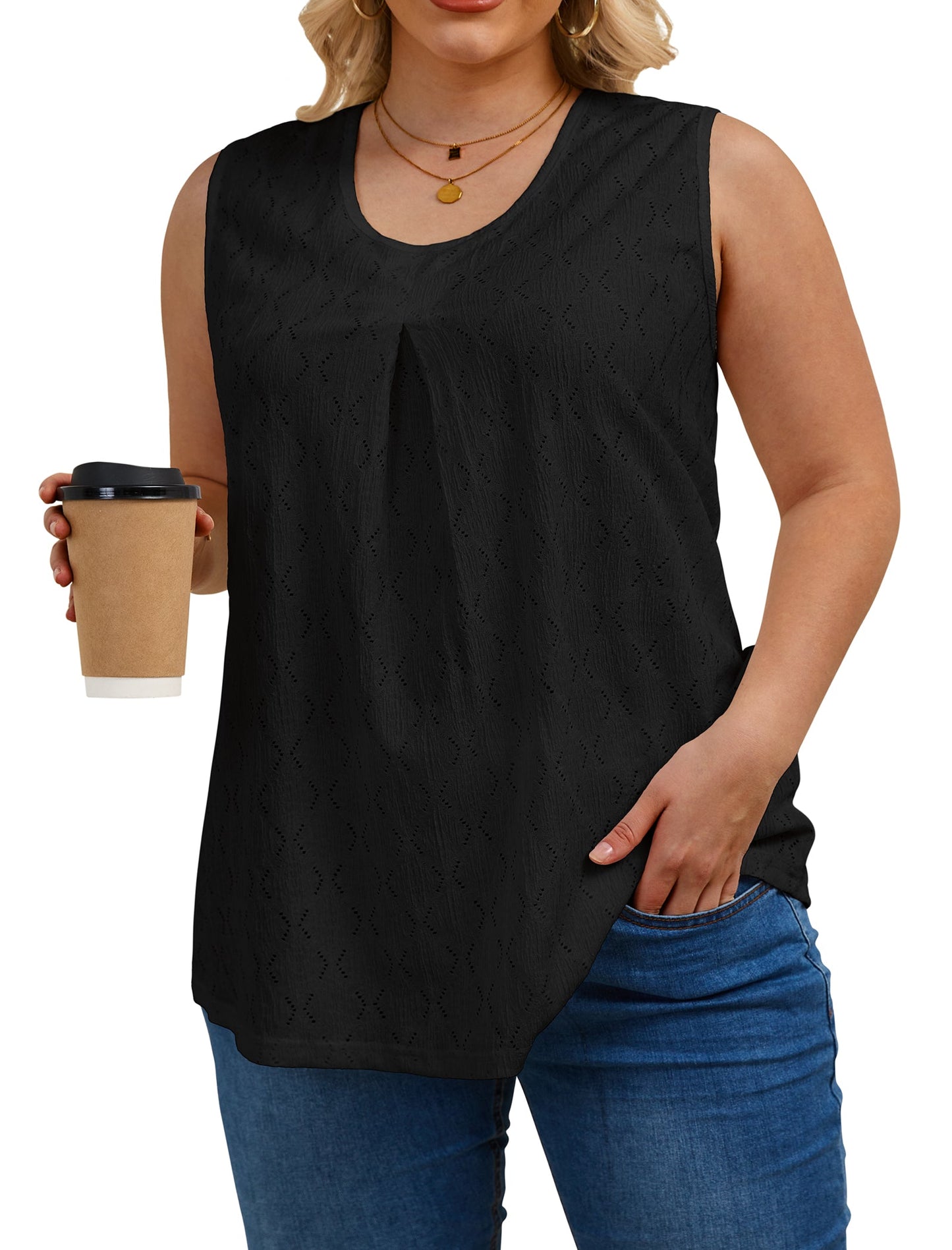 Oryer Womens Plus Size Tank Tops Loose Fit Tunic Blouses Sleeveless Tops
