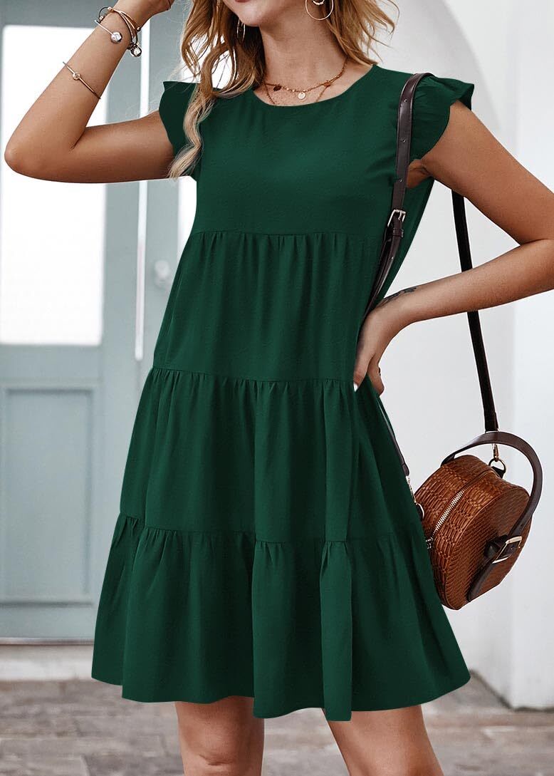 Oryer Women's Summer Dresses Sleeveless Ruffle Sleeve Round Neck
