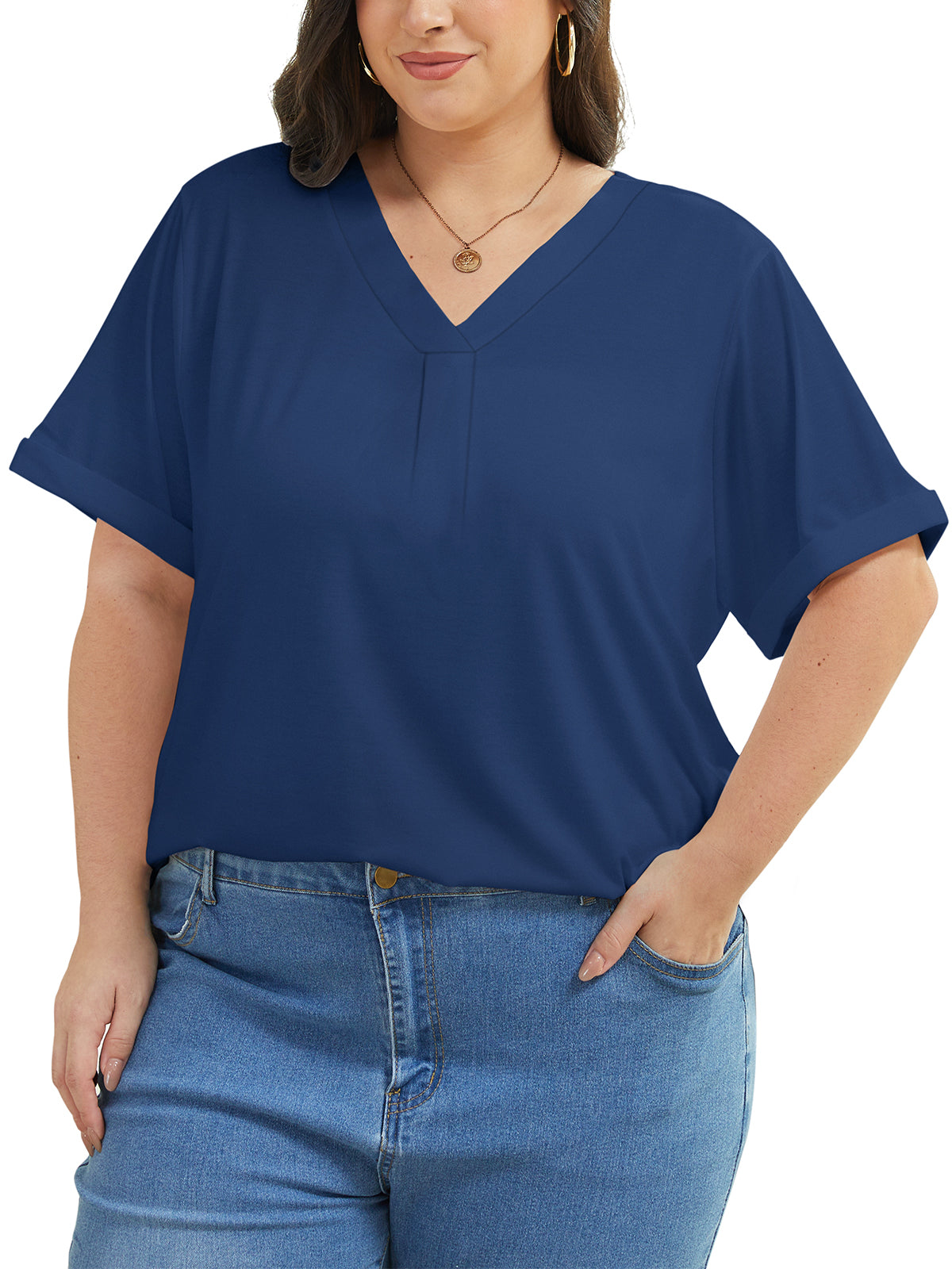 Oryer Women Plus Size Top Short Sleeve Tunic Blouses V Neck Shirts