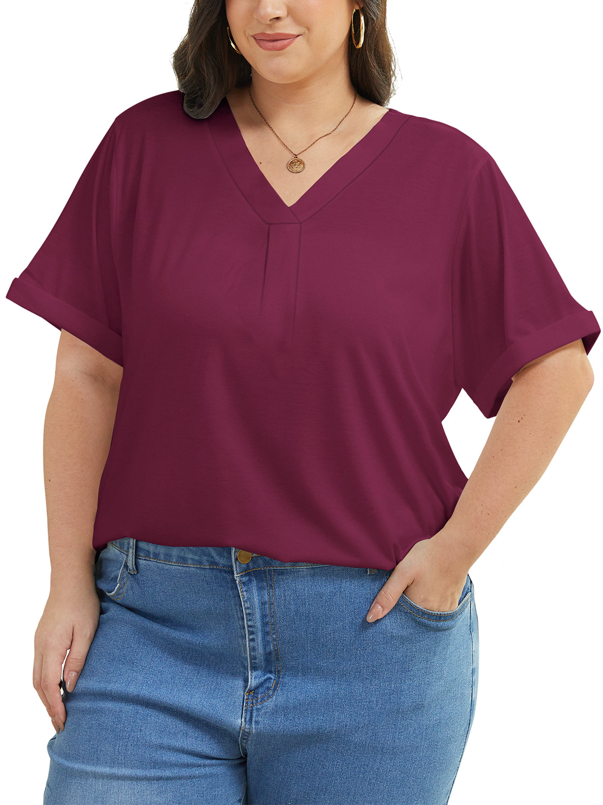 Oryer Women Plus Size Top Short Sleeve Tunic Blouses V Neck Shirts