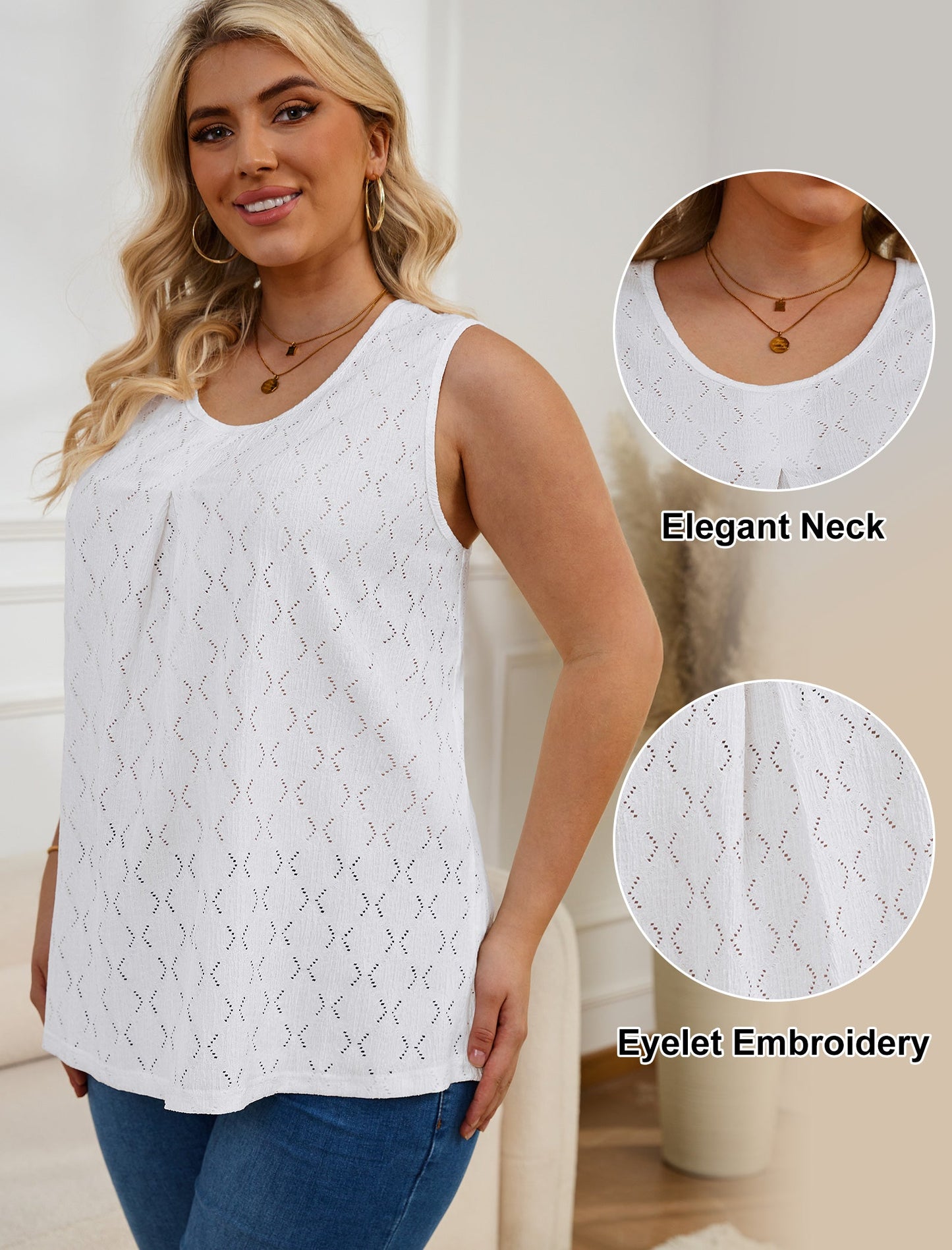 Oryer Womens Plus Size Tank Tops Loose Fit Tunic Blouses Sleeveless Tops