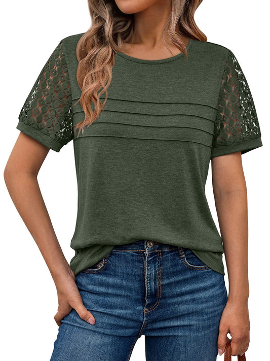 Oryer Women's Short Sleeve Shirts Dressy Lace Summer