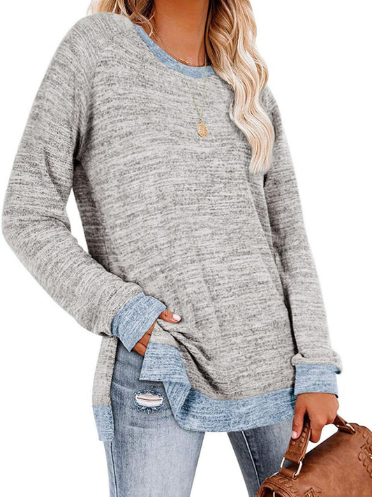 Oryer Womens Crewneck Pullovers Color Block Long Sleeve Side