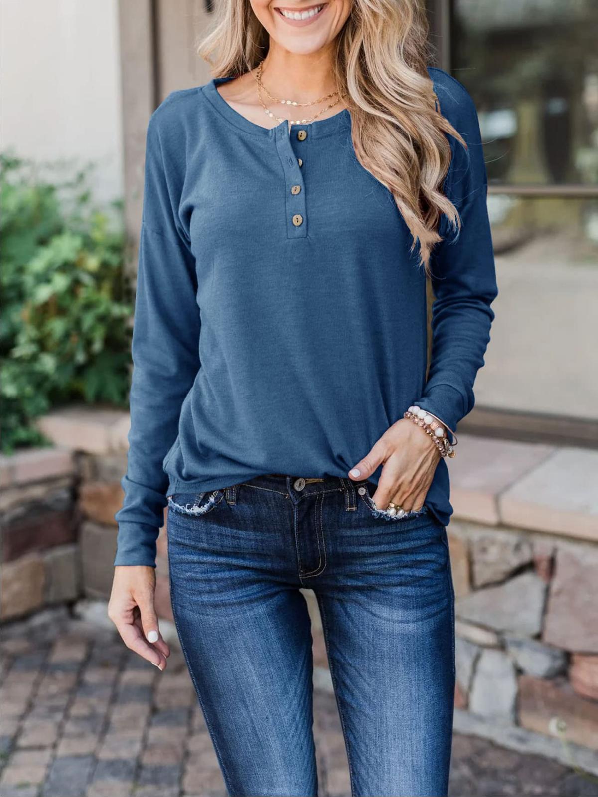 Oryer Womens Henley Tops Long Sleeve Shirts Thermal Pullover