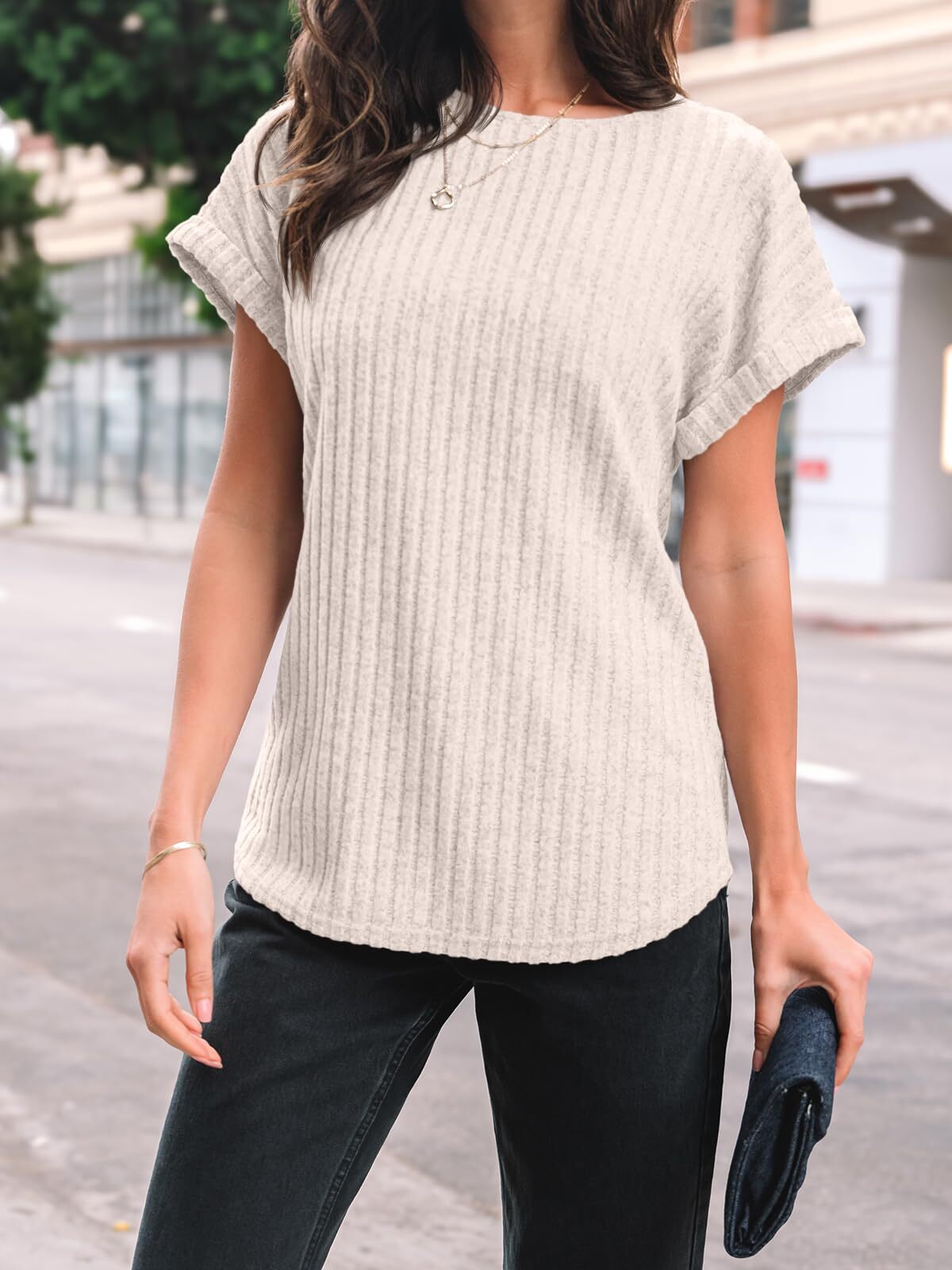 Oryer Women Shirts Summer Sweaters Short Sleeve