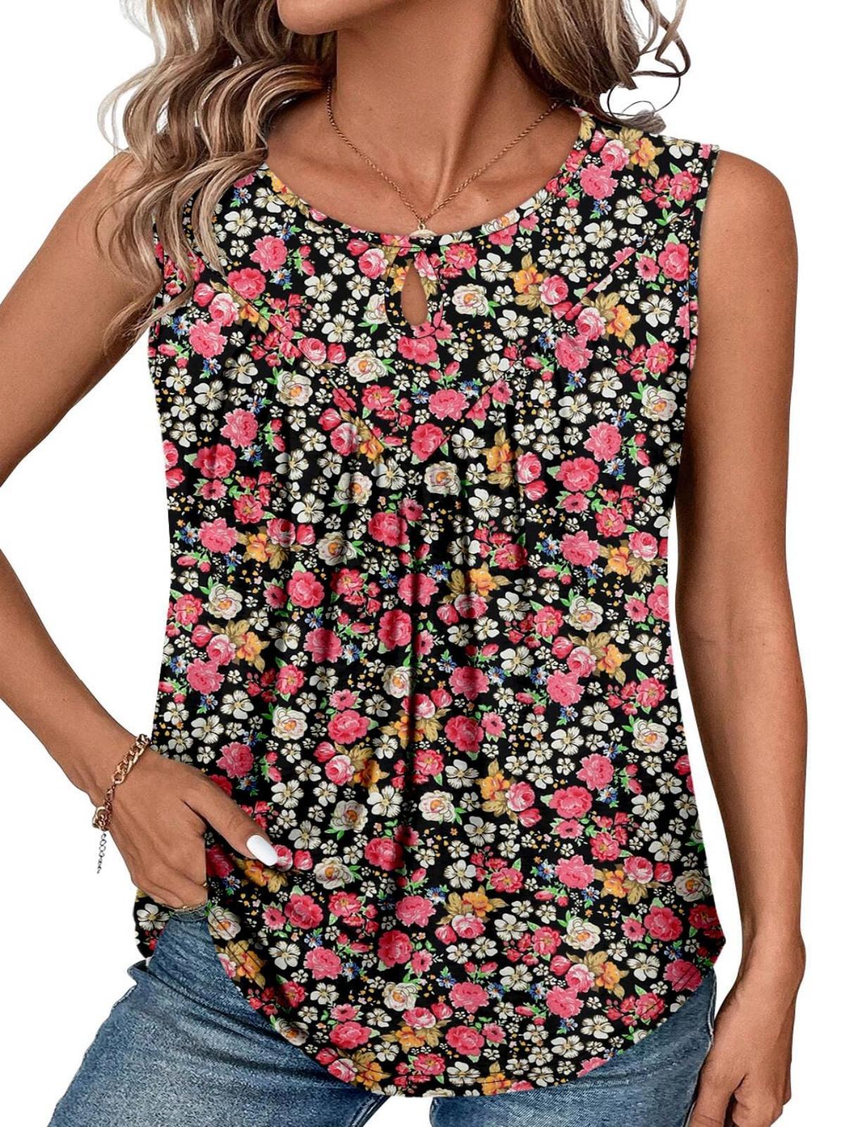 Oryer Women Summer Tank Tops Round Neck Sleeeveless Folded